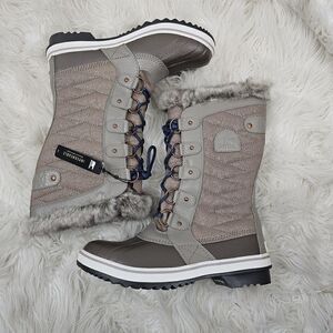 SOREL Tofino II Boot Kettle Dusk Taupe Blue Laces Waterproof Leather Womens 8.5